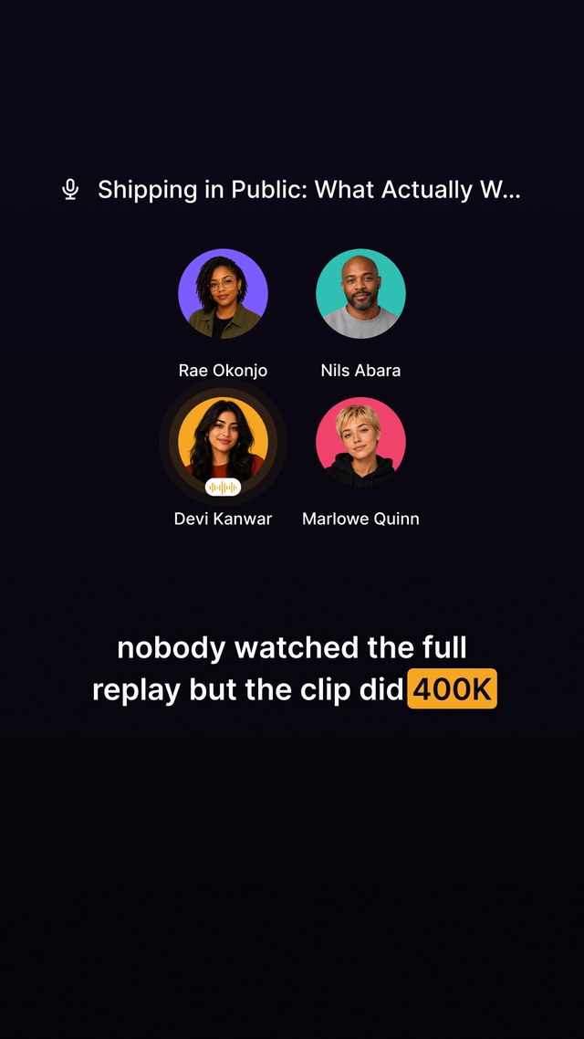 Room view — a rendered clip with captions and speakers